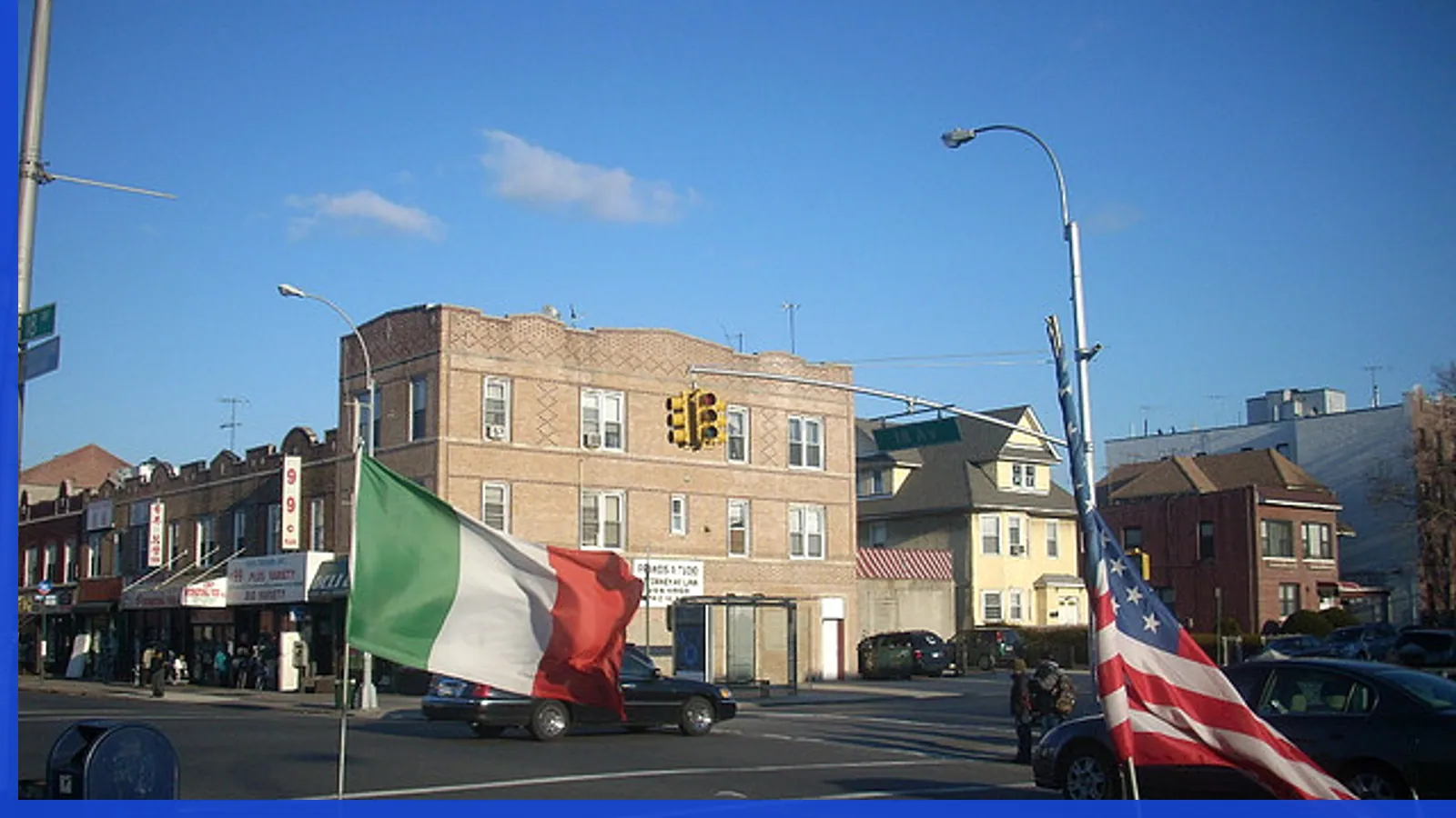 A Brooklyn neighborhood streetscape illustrating waterfront life in Bay Ridge