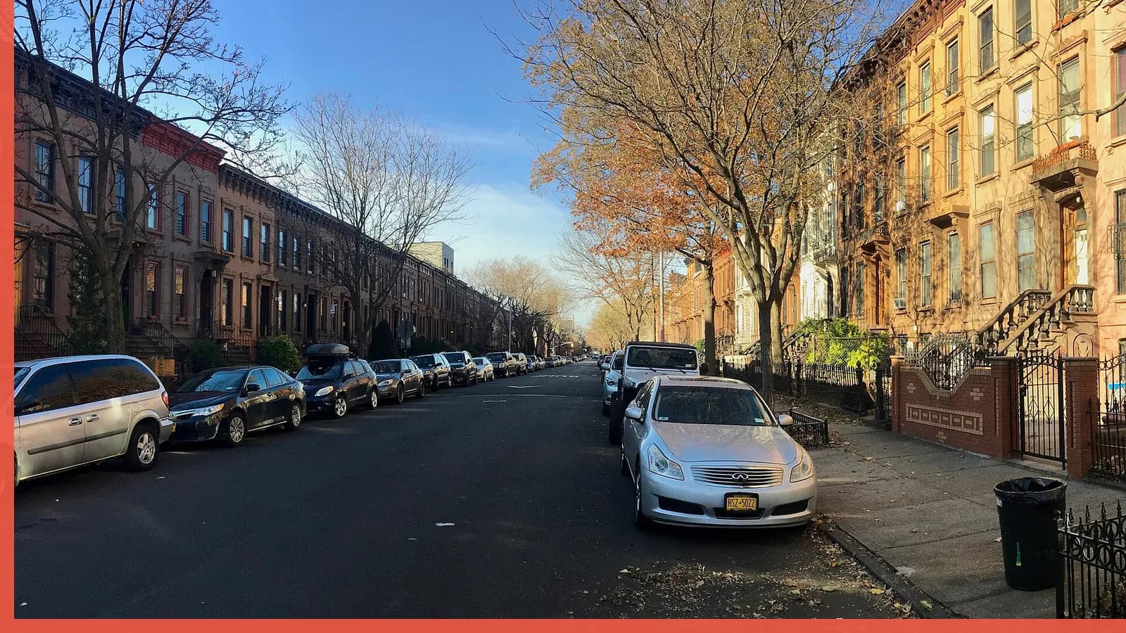 A Brooklyn neighborhood streetscape illustrating black history in Bed-Stuy