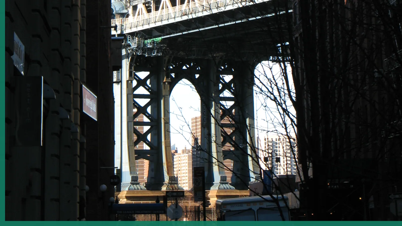 A Brooklyn neighborhood streetscape illustrating tourism in Dumbo