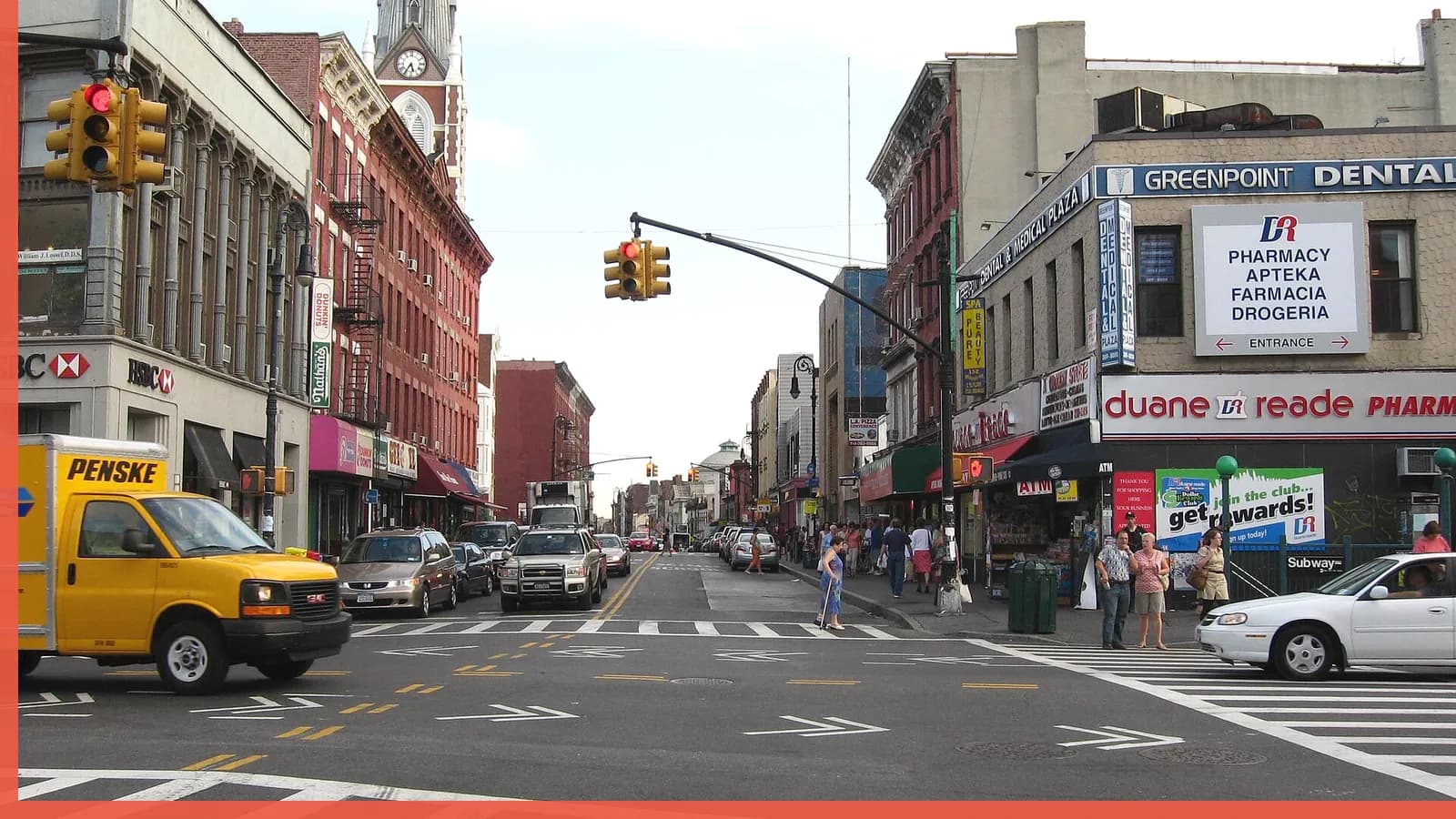 A Brooklyn neighborhood streetscape illustrating nightlife in Greenpoint