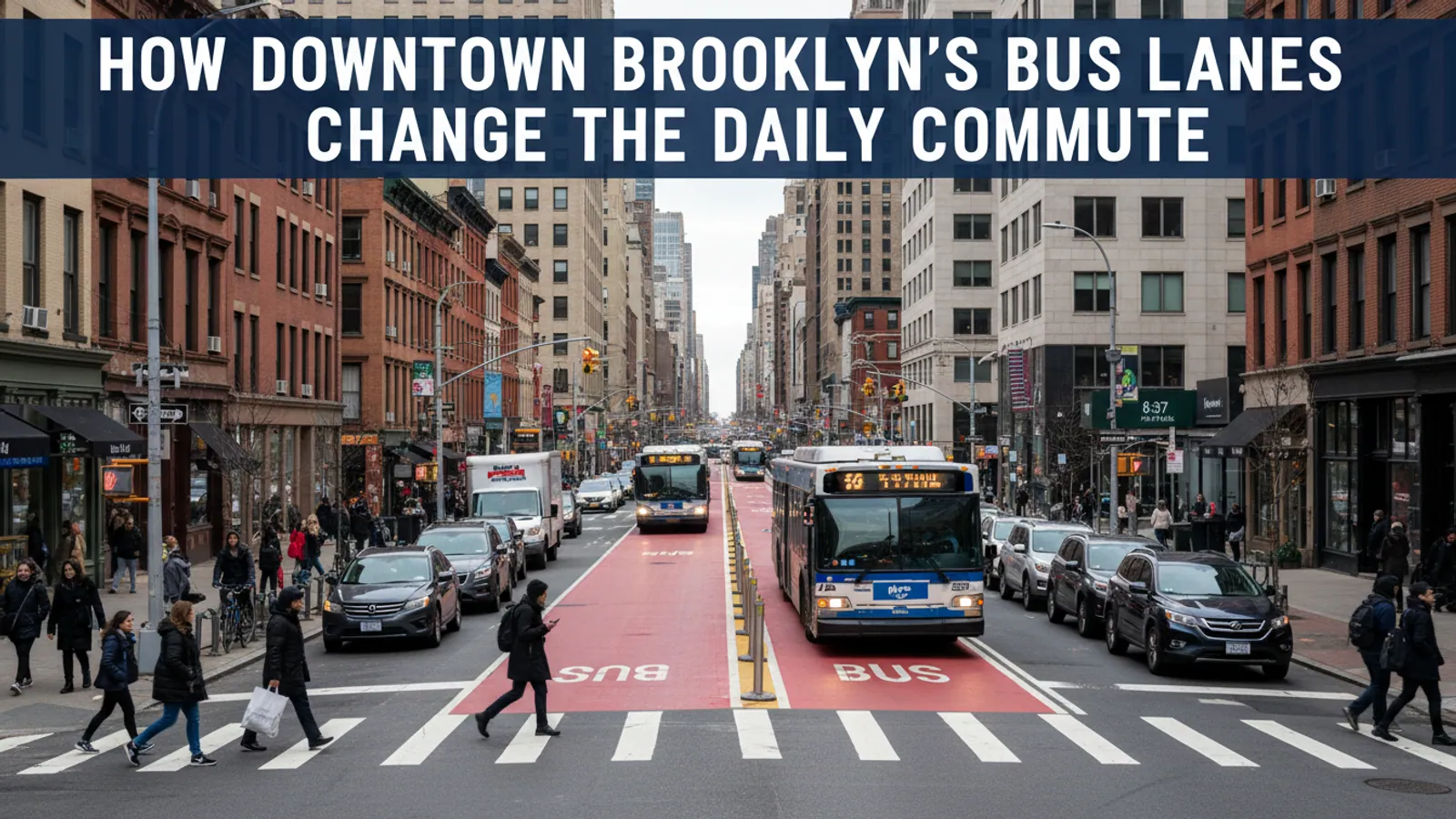 Editorial view of Downtown Brooklyn illustrating How Downtown Brooklyn’s bus lanes change the daily commute