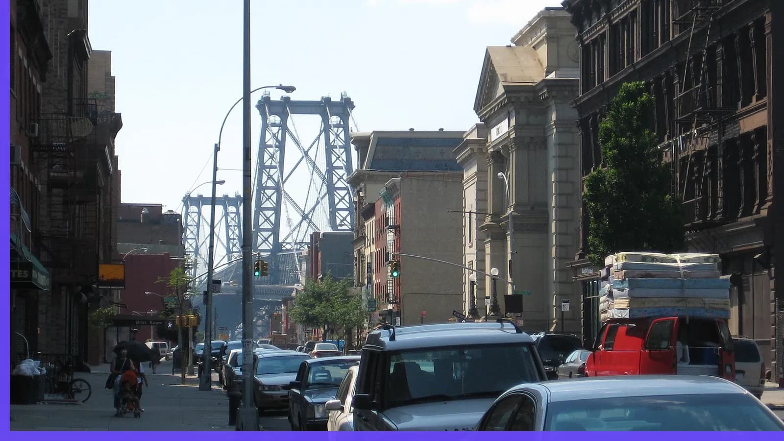 A Brooklyn neighborhood streetscape illustrating development in Williamsburg
