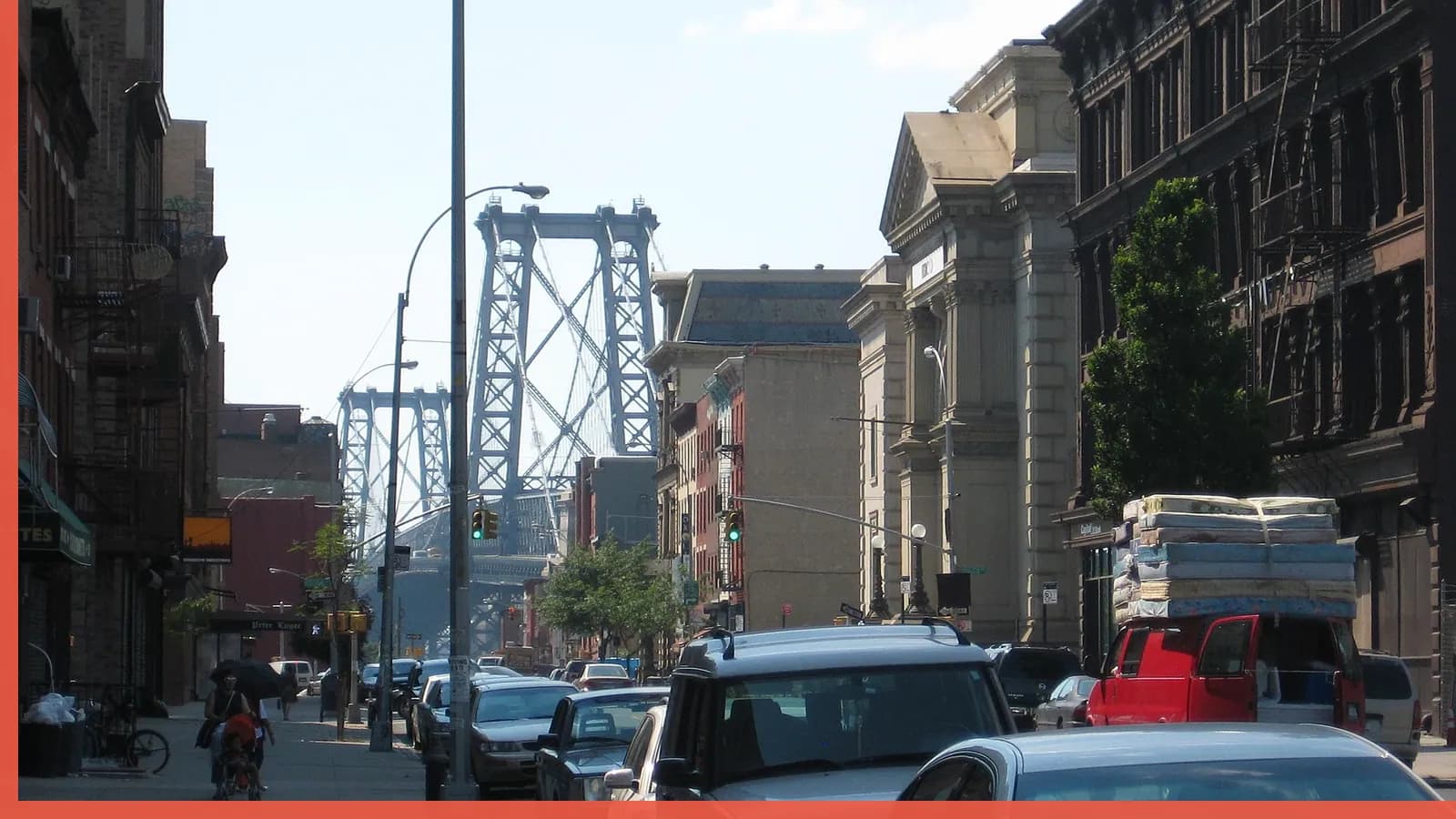 A Brooklyn neighborhood streetscape illustrating nightlife in Williamsburg
