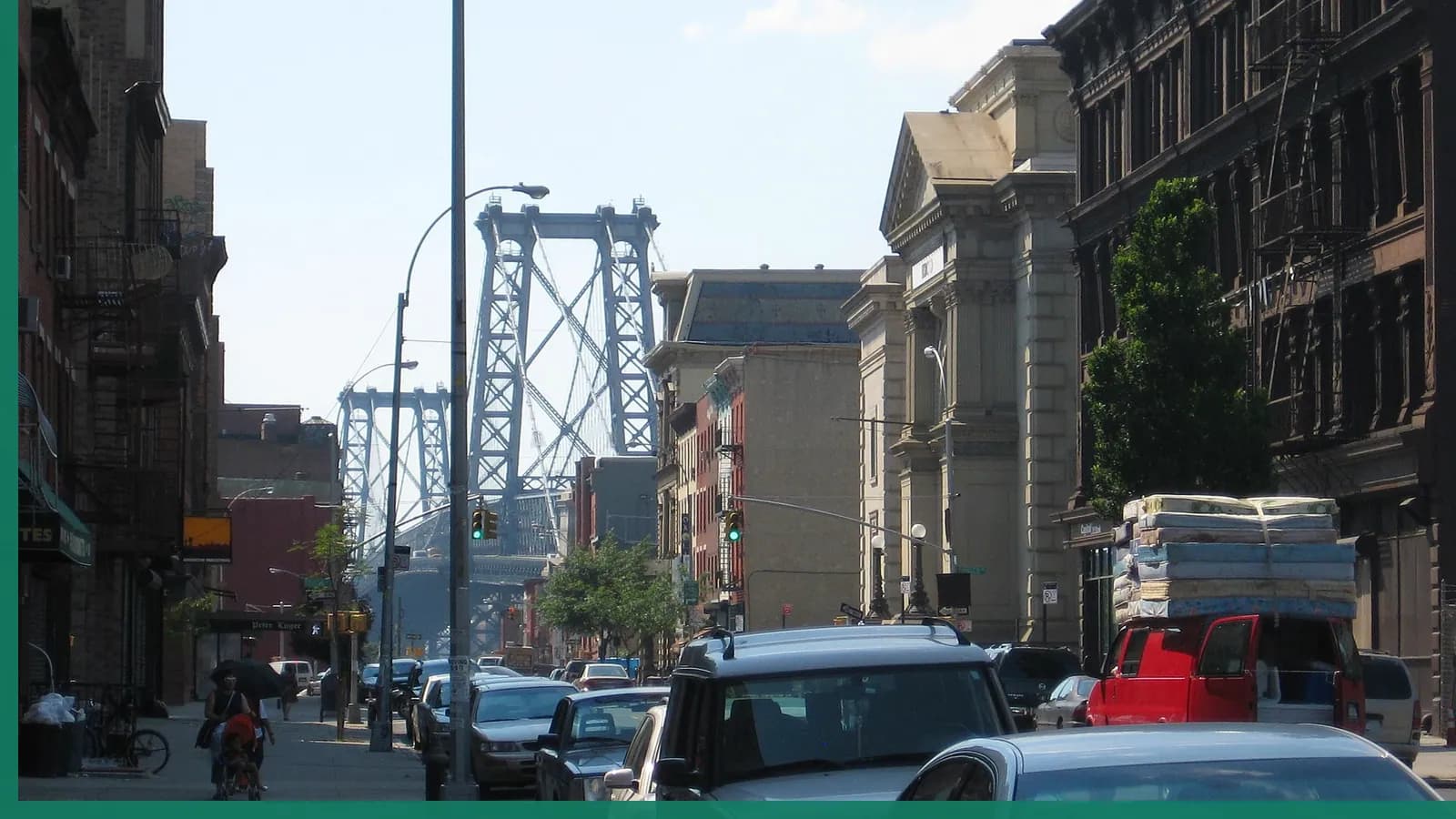 A Brooklyn neighborhood streetscape illustrating shopping in Williamsburg