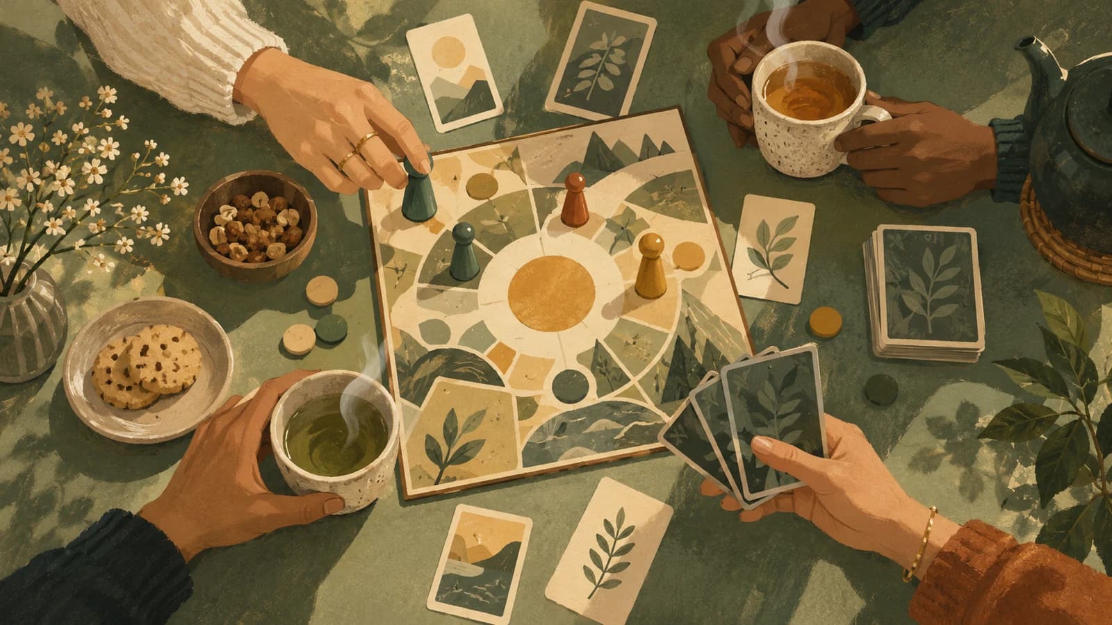 Conceptual editorial illustration for Sip & Play; not a documentary depiction of the establishment.