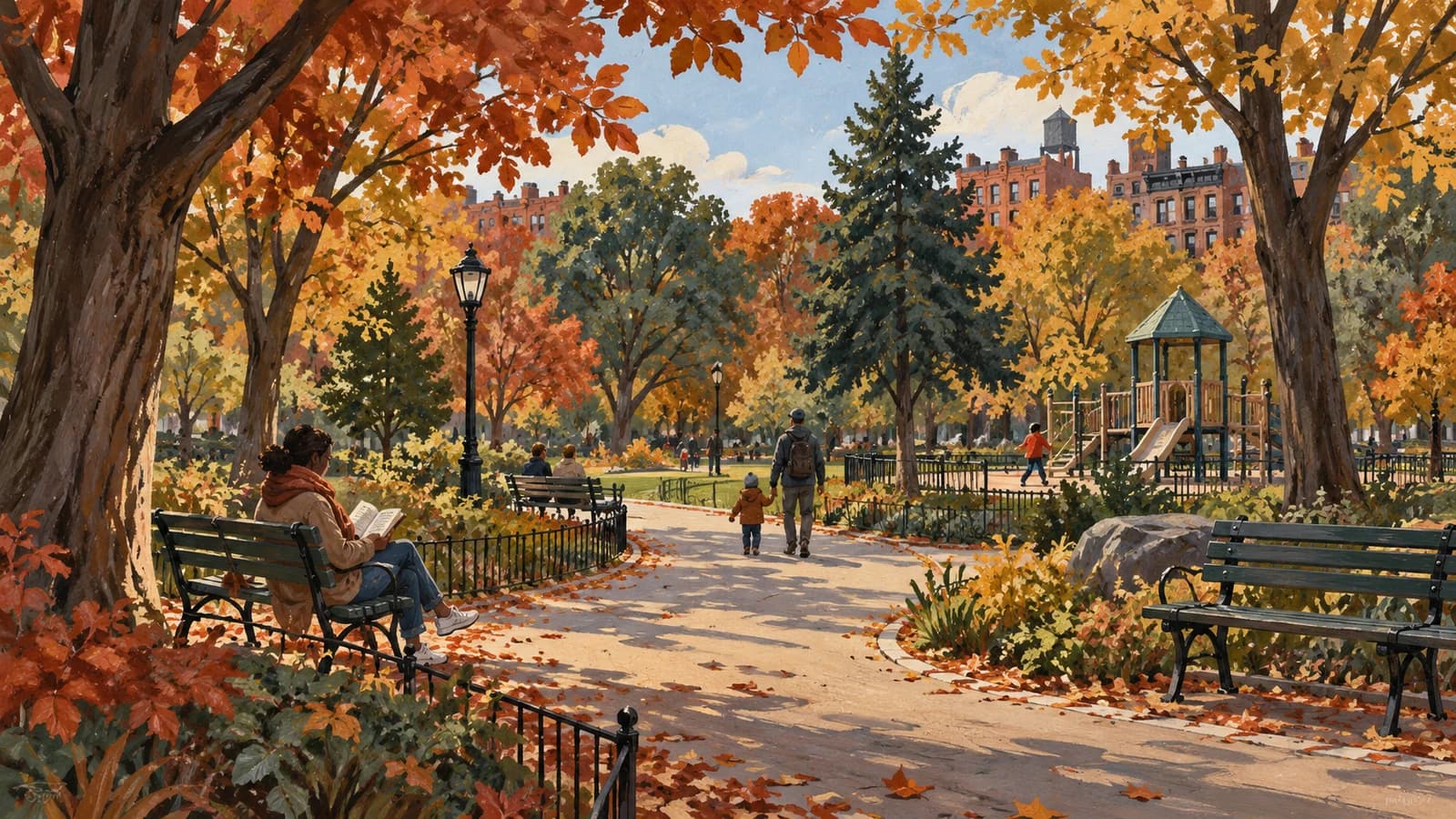 Conceptual editorial illustration for Saratoga Park; not a documentary depiction of the venue or event.
