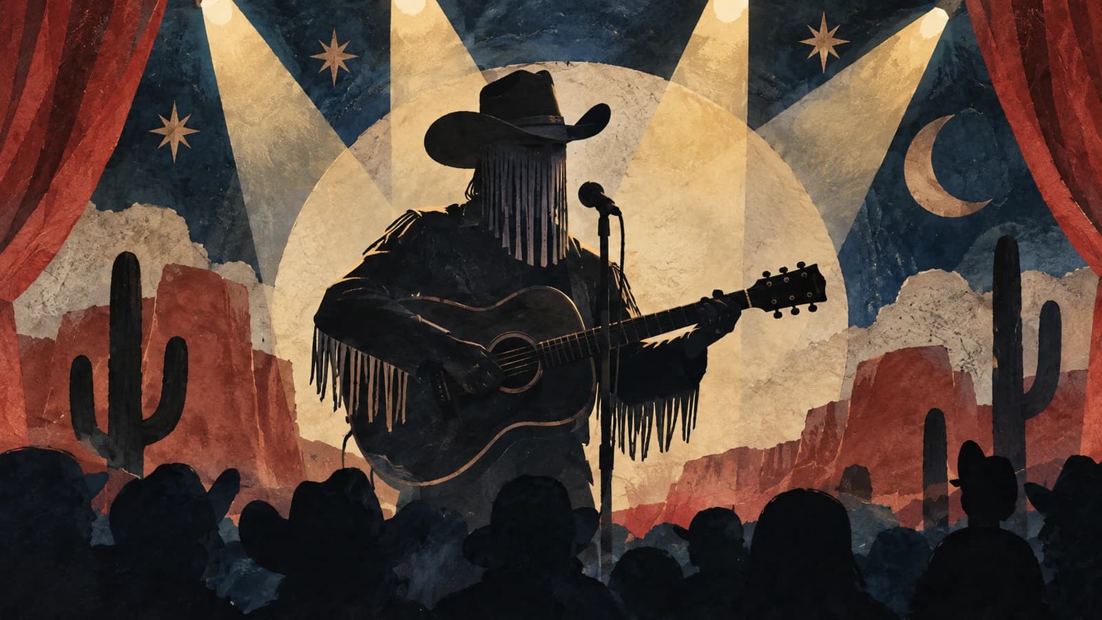 Conceptual editorial illustration for Orville Peck — November 10 at Brooklyn Paramount; not a depiction of the actual event or performers.