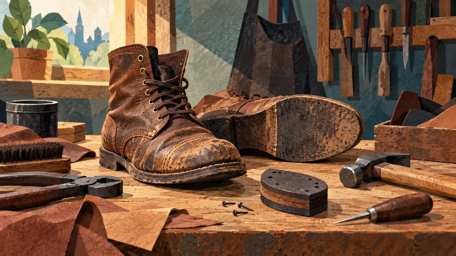 Conceptual editorial illustration of local service business planning in Brooklyn; not a documentary depiction of Michael’s Shoe Repair.