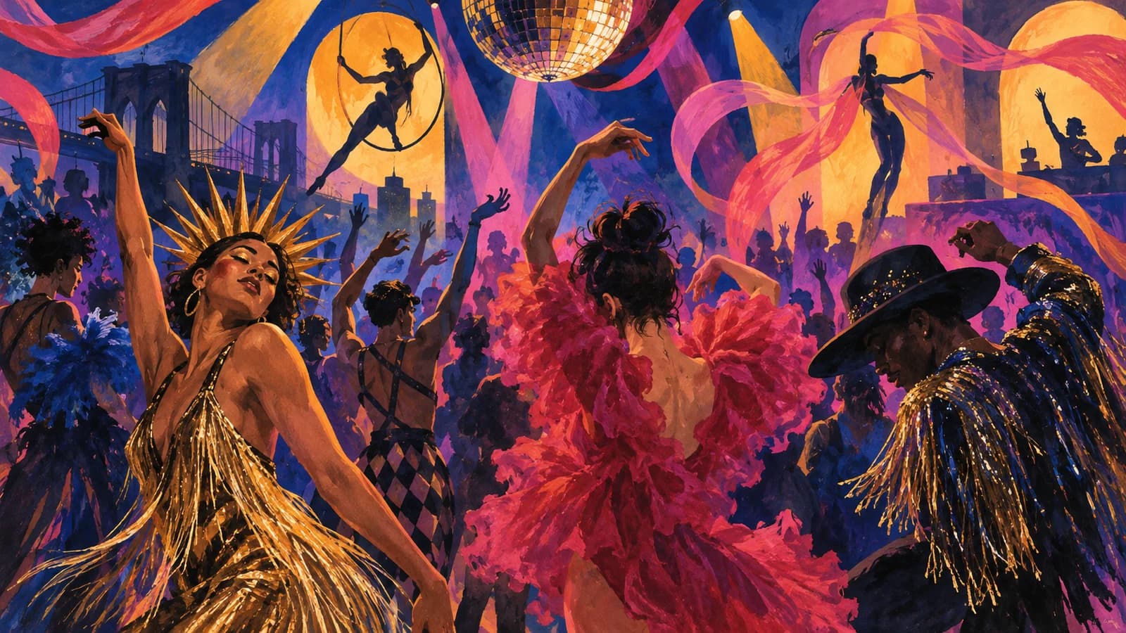 Conceptual editorial illustration for House of Yes; not a documentary depiction of the venue or event.