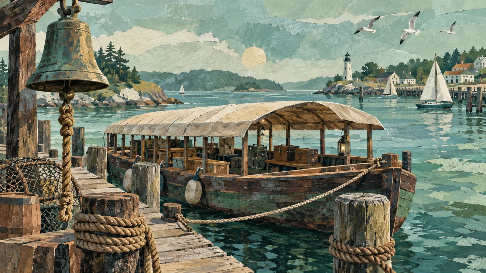 Conceptual editorial illustration for Waterfront Museum; not a documentary depiction of the establishment.