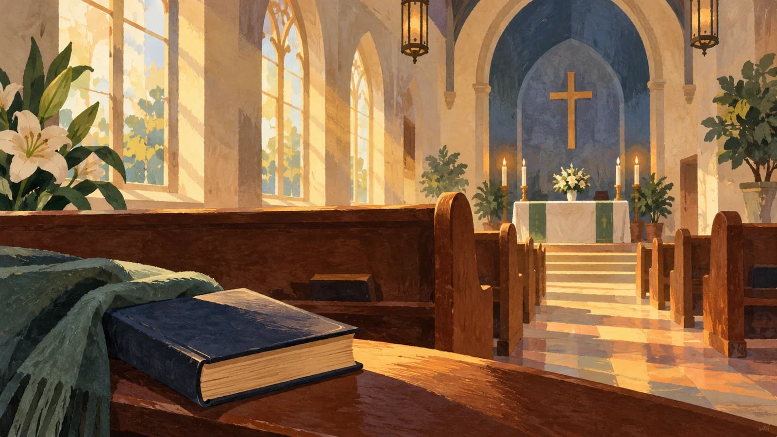 Conceptual editorial illustration for St. Barbara Roman Catholic Church; not a photograph or documentary depiction of the venue, service or event.