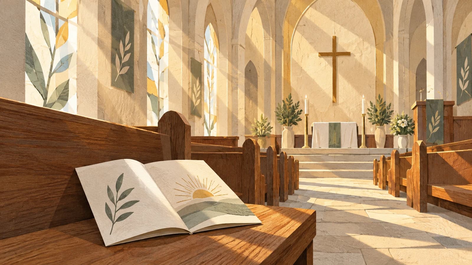 Conceptual editorial illustration for St. Francis Xavier Church; not a documentary depiction of the venue.