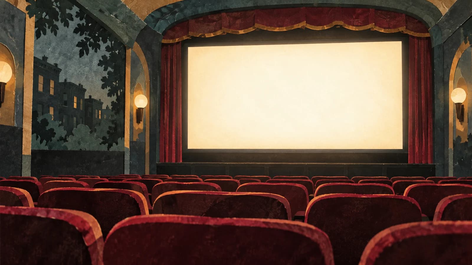 Conceptual editorial illustration for Cobble Hill Cinemas; not a documentary depiction of the establishment.