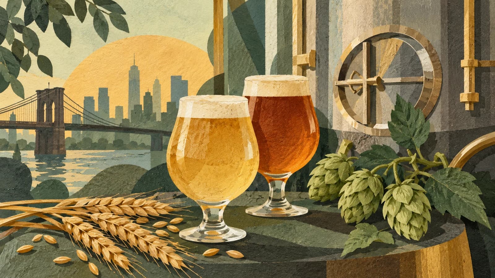 Conceptual editorial illustration for Wild East Brewing Co.; not a documentary depiction of the establishment.