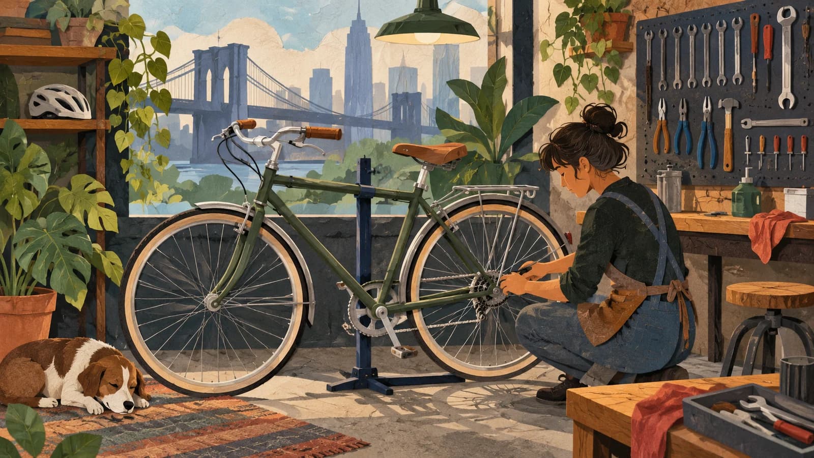 Conceptual editorial illustration for Bicycle Roots; not a documentary depiction of the establishment.
