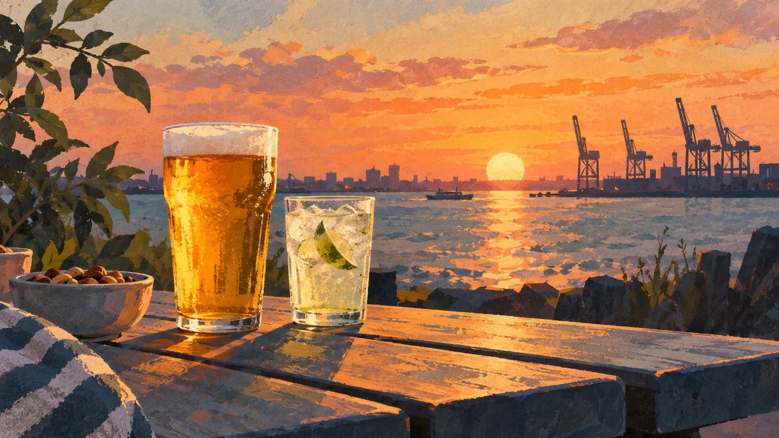 Conceptual editorial illustration for Strong Rope Brewery Red Hook; not a documentary depiction of the establishment.