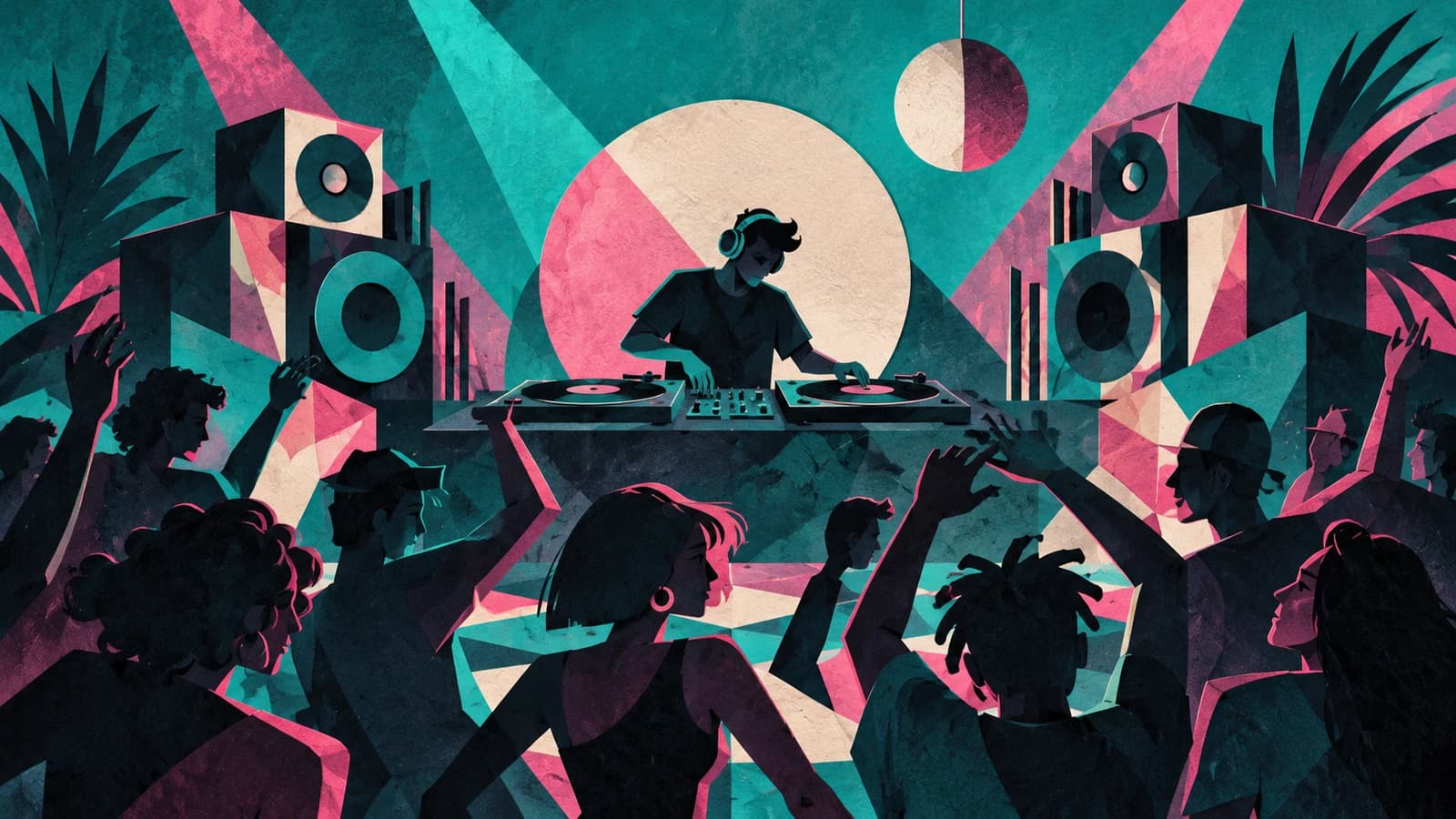 Conceptual editorial illustration for Public Records — Sound Room; not a documentary depiction of the venue.