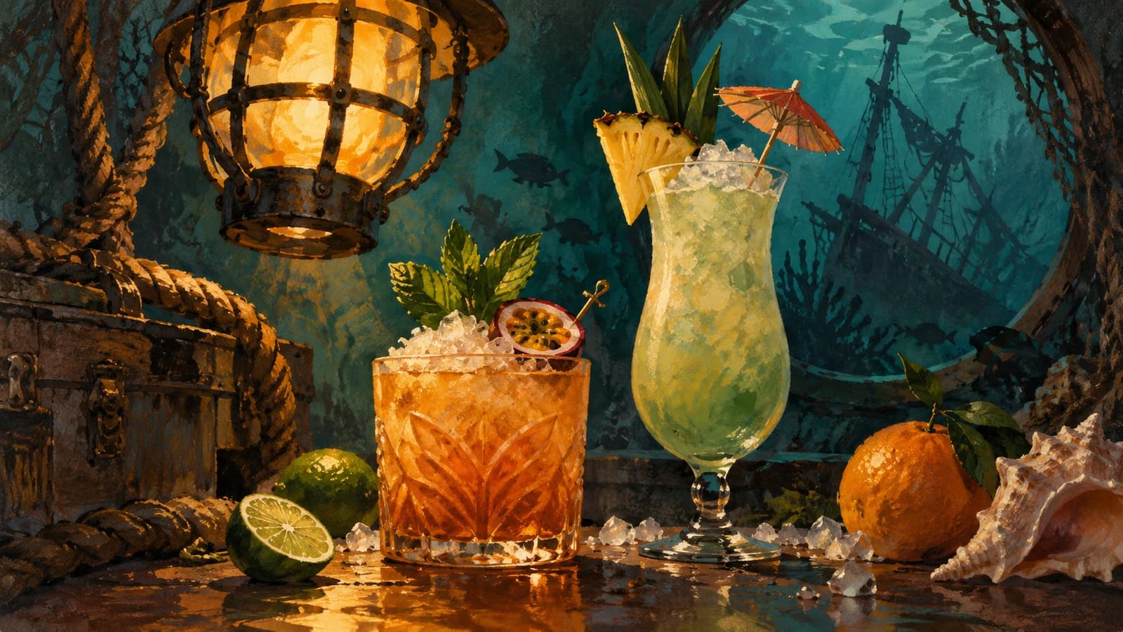 Conceptual editorial illustration for Sunken Harbor Club; not a documentary depiction of the venue or event.