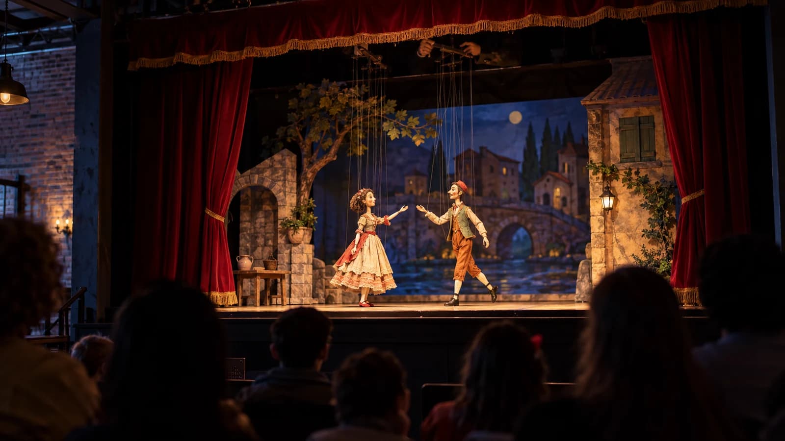 Original editorial image of a handcrafted marionette performance in an intimate Industry City theater