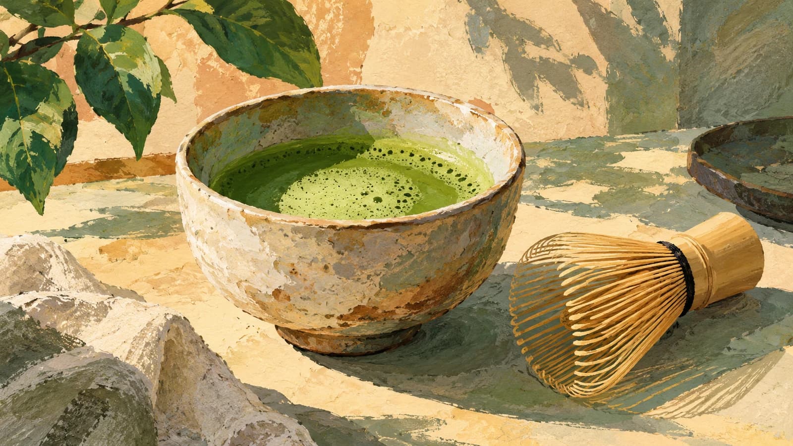 Conceptual editorial illustration for Matchaful Ritual Bar; original artwork, not a photograph of the venue.