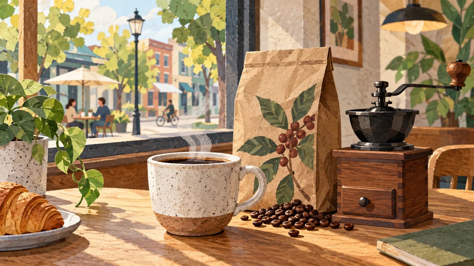 Conceptual editorial illustration for Oslo Coffee Roasters — Roebling Street; not a documentary depiction of the venue.