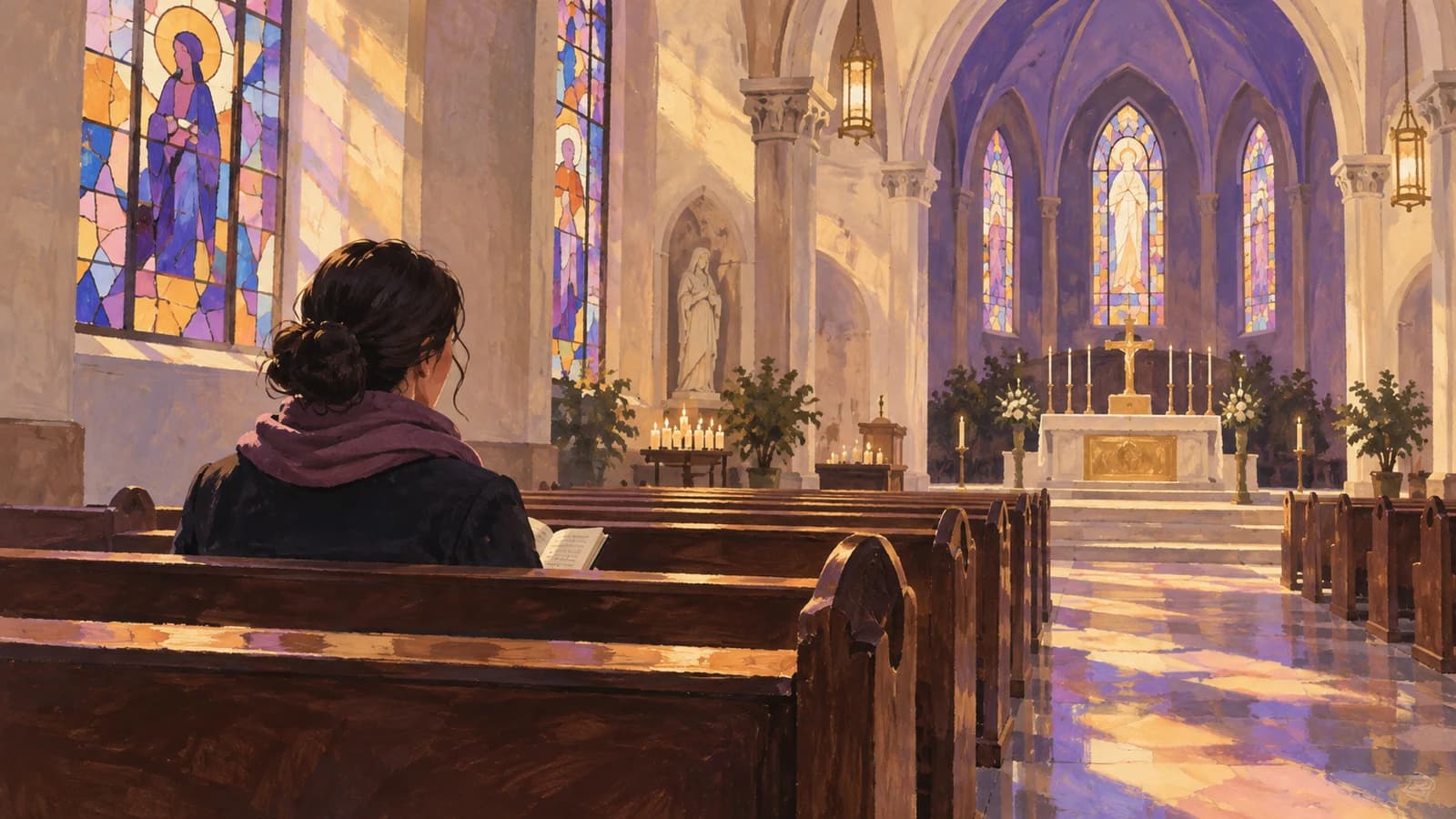Conceptual editorial illustration for Our Lady of Consolation; not a documentary depiction of the venue or event.