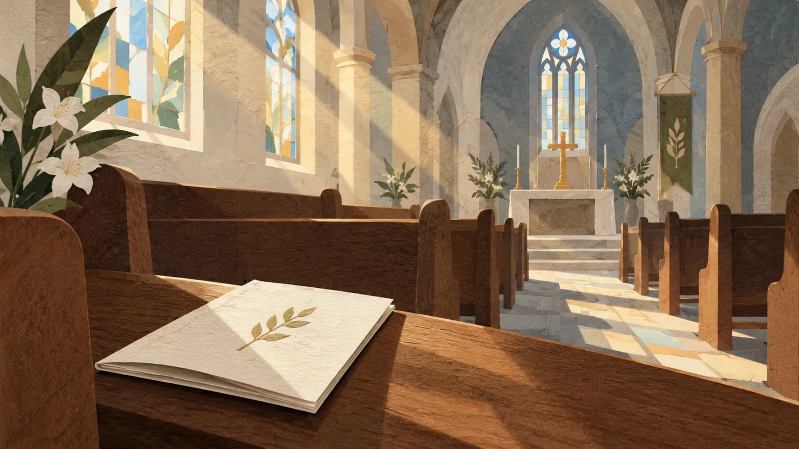 Conceptual editorial illustration of church planning in Brooklyn; not a documentary depiction of St. Boniface.