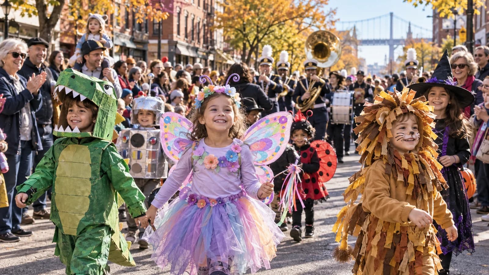 Children in handmade costumes marching in Bay Ridge's Ragamuffin Parade