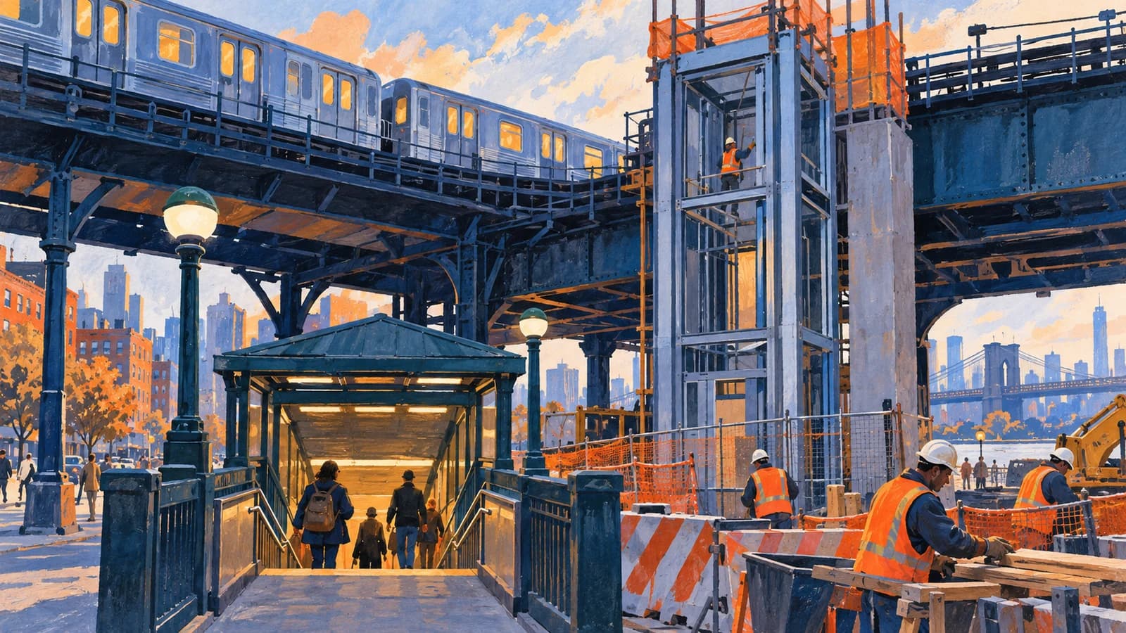 Conceptual editorial illustration for Broadway Junction station renovation; not a documentary depiction of the venue or event.