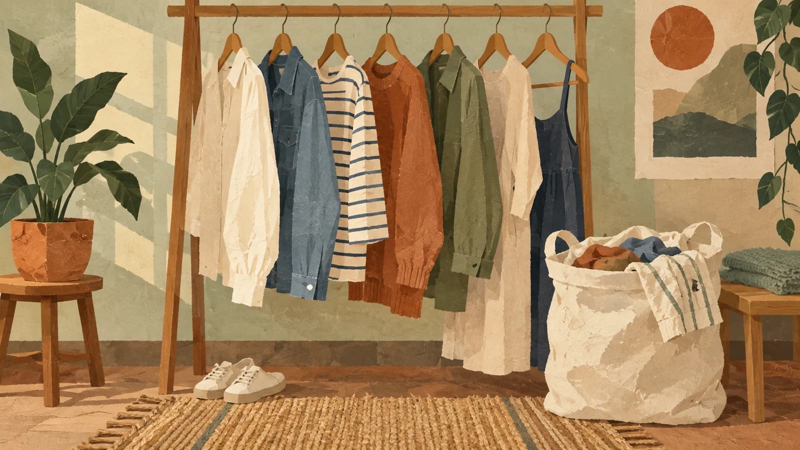 Conceptual editorial illustration for Green Apple Cleaners; not a documentary depiction of the establishment.