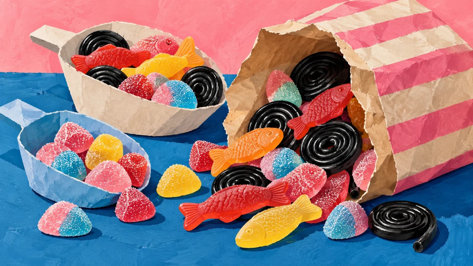 Conceptual editorial illustration for BonBon Red Hook; not a photograph or documentary depiction of the establishment.
