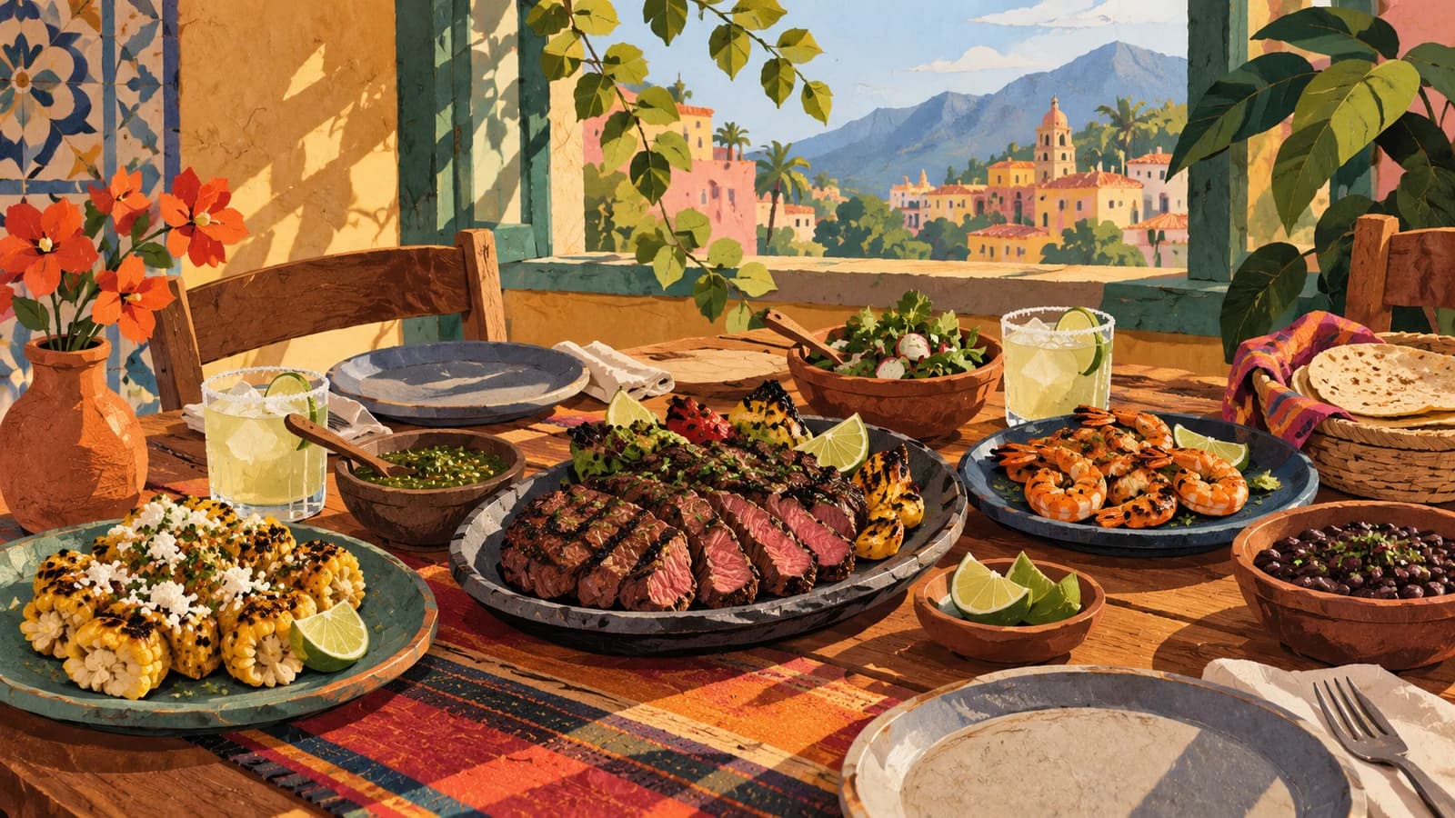 Conceptual editorial illustration of restaurant planning in Brooklyn; not a documentary depiction of Colonia Verde.